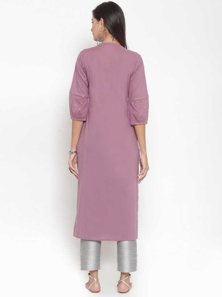Women's Mauve & Silver Kurta and Pant Set Cotton Blend