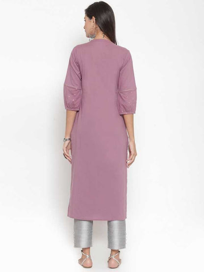 Women's Mauve & Silver Kurta and Pant Set Cotton Blend