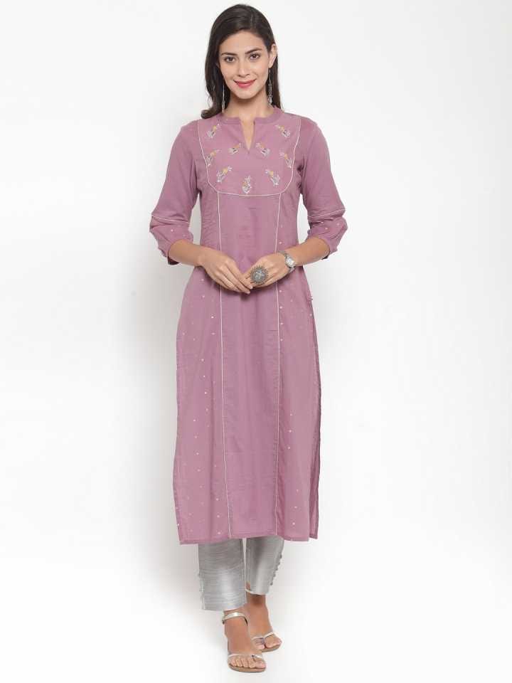 Women's Mauve & Silver Kurta and Pant Set Cotton Blend