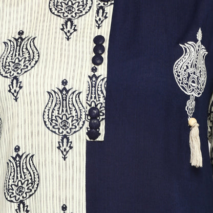 Women's Blue & White Rayon Straight Kurta By Vbuyz- (