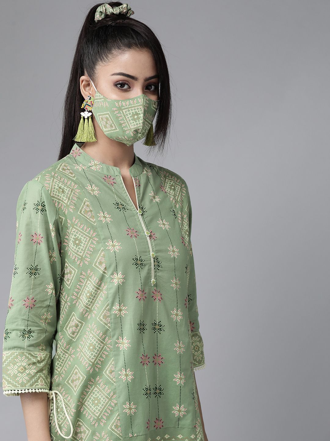 Women's Mexican Print Straight Kurta Palazzo Set