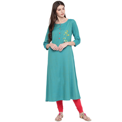 Women's Sky Blue Rayon Kurta By Vbu