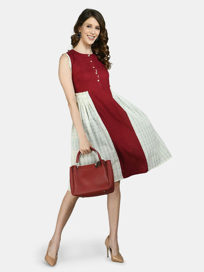 Women Red and White Printed Cotton dress by Myshka (