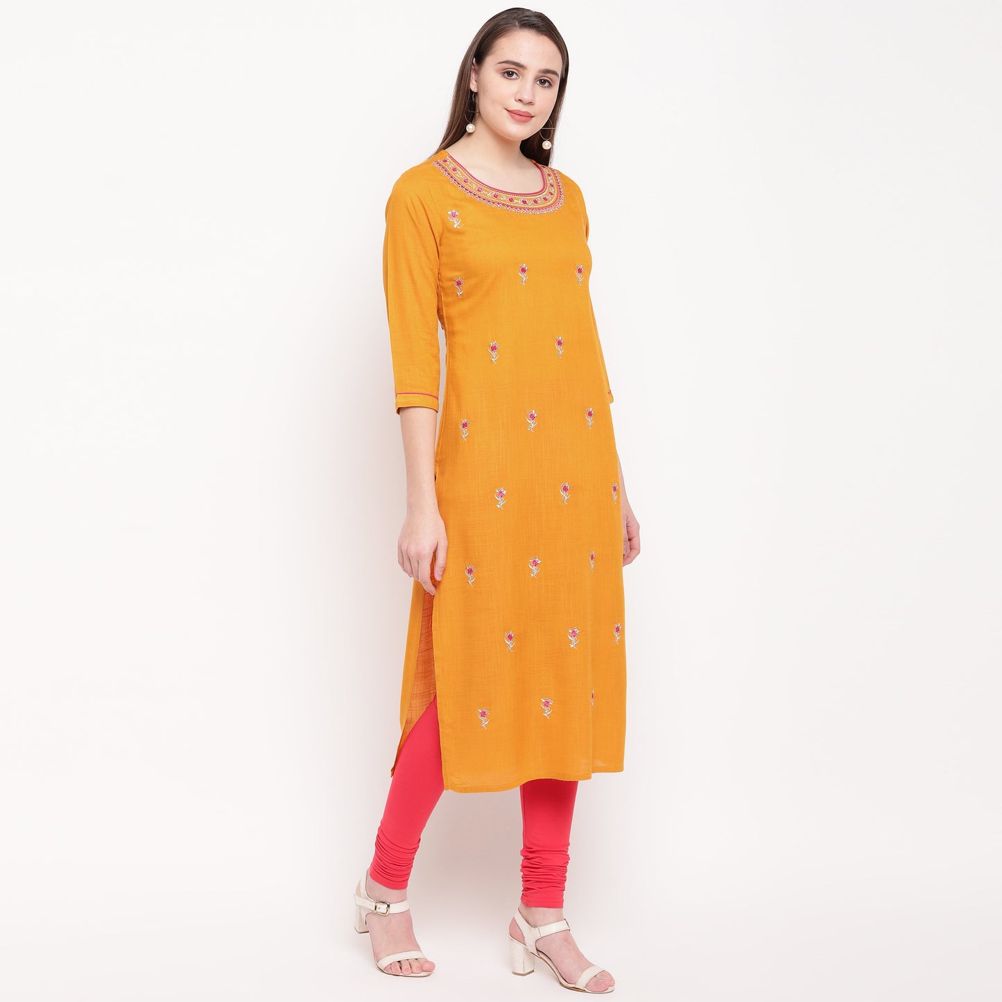Women's Yellow Rayon Kurta By Vbu