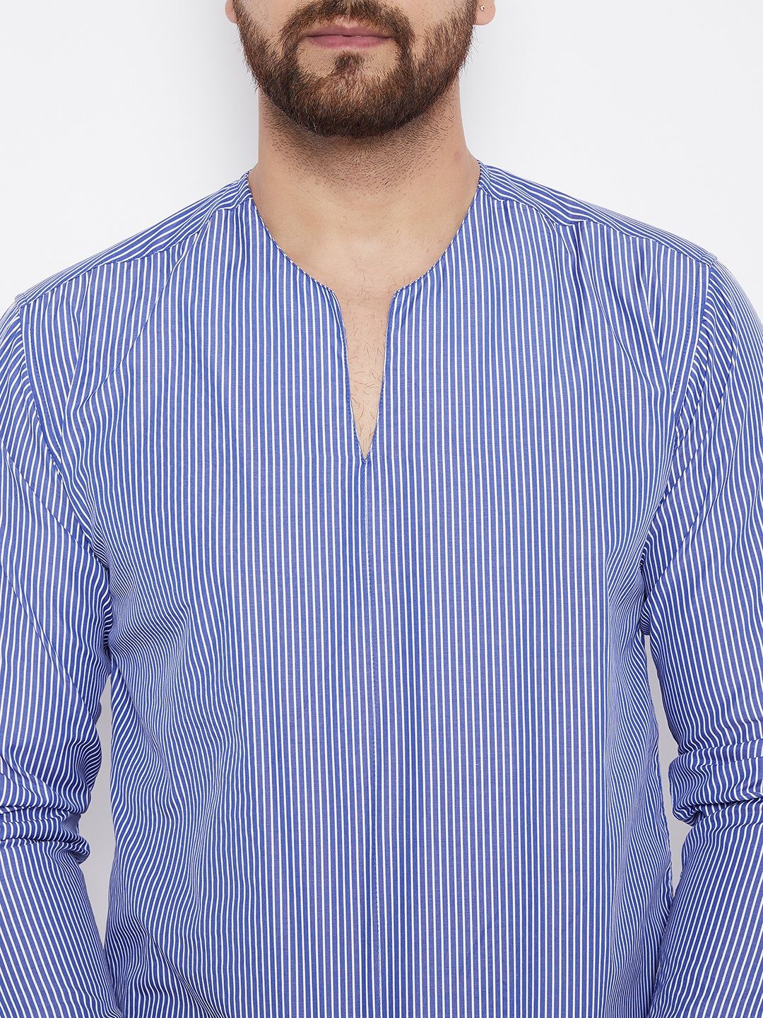 Men's  Blue Solid Cotton Kurta