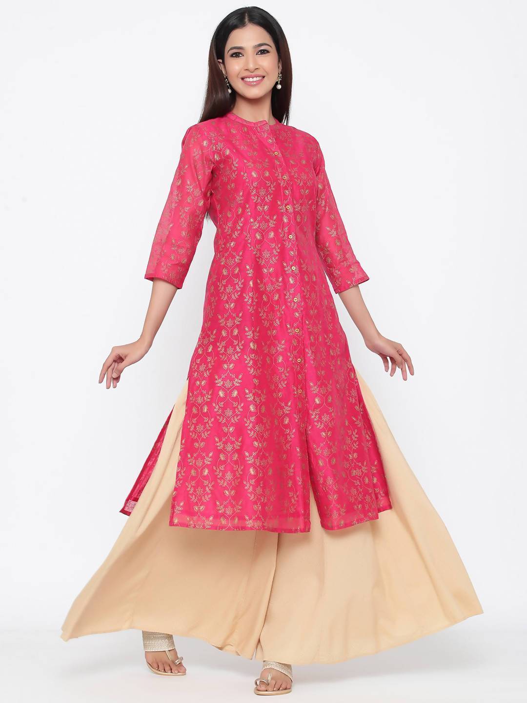 Women's Chanderi Printed A-Line Kurta