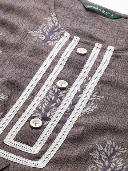 Women's Purpal Color Rayon Blend Printed Kurta Dhoti Pant With Dupatta