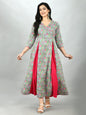 Women's Multi Cotton Printed 3/4 Sleeve V Neck Casual Dress