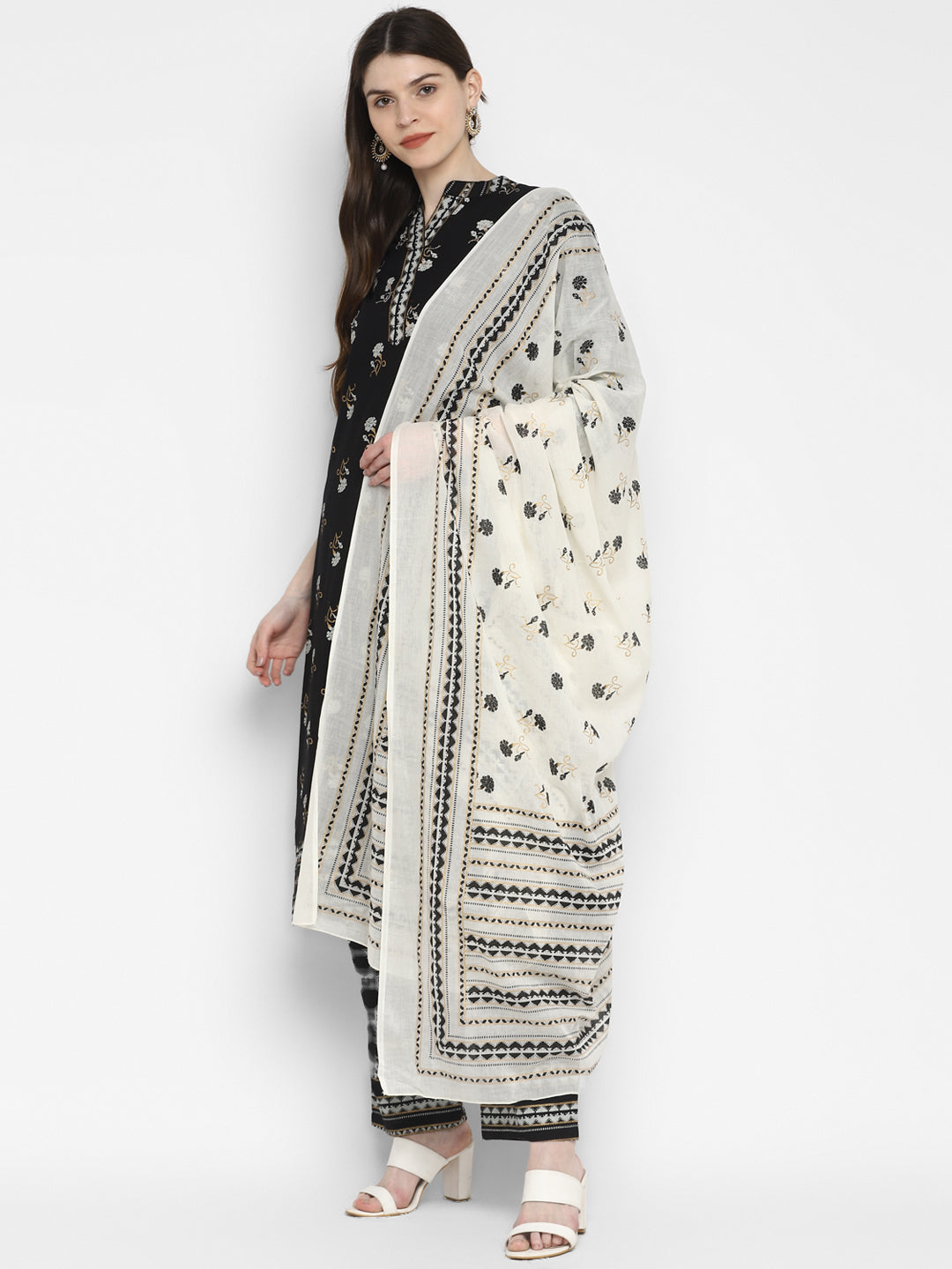 Women's Black A-Line Kurta,Pant & Dupatta Set By Vbuyz- (3