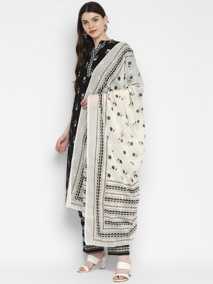Women's Black A-Line Kurta,Pant & Dupatta Set By Vbuyz- (3