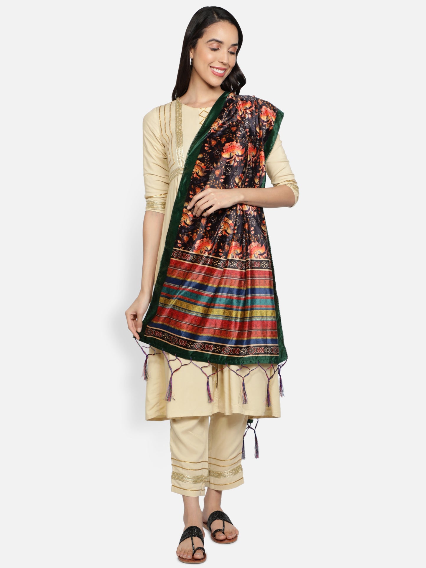 Women's Multicolored Polyster Velvet  Digital Printed Dupatta