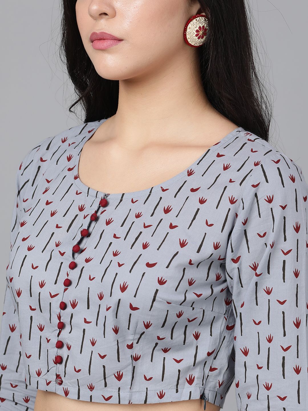 Women's Grey & Maroon Printed Palazzo Saree