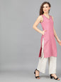 Women's Pink Woven Design Kurta With White Palazzo