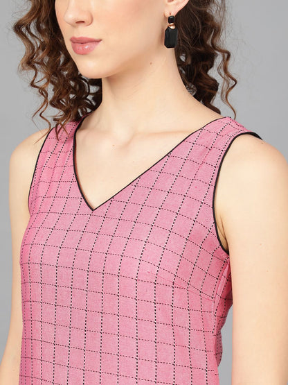 Women's Pink Woven Design Kurta With White Palazzo