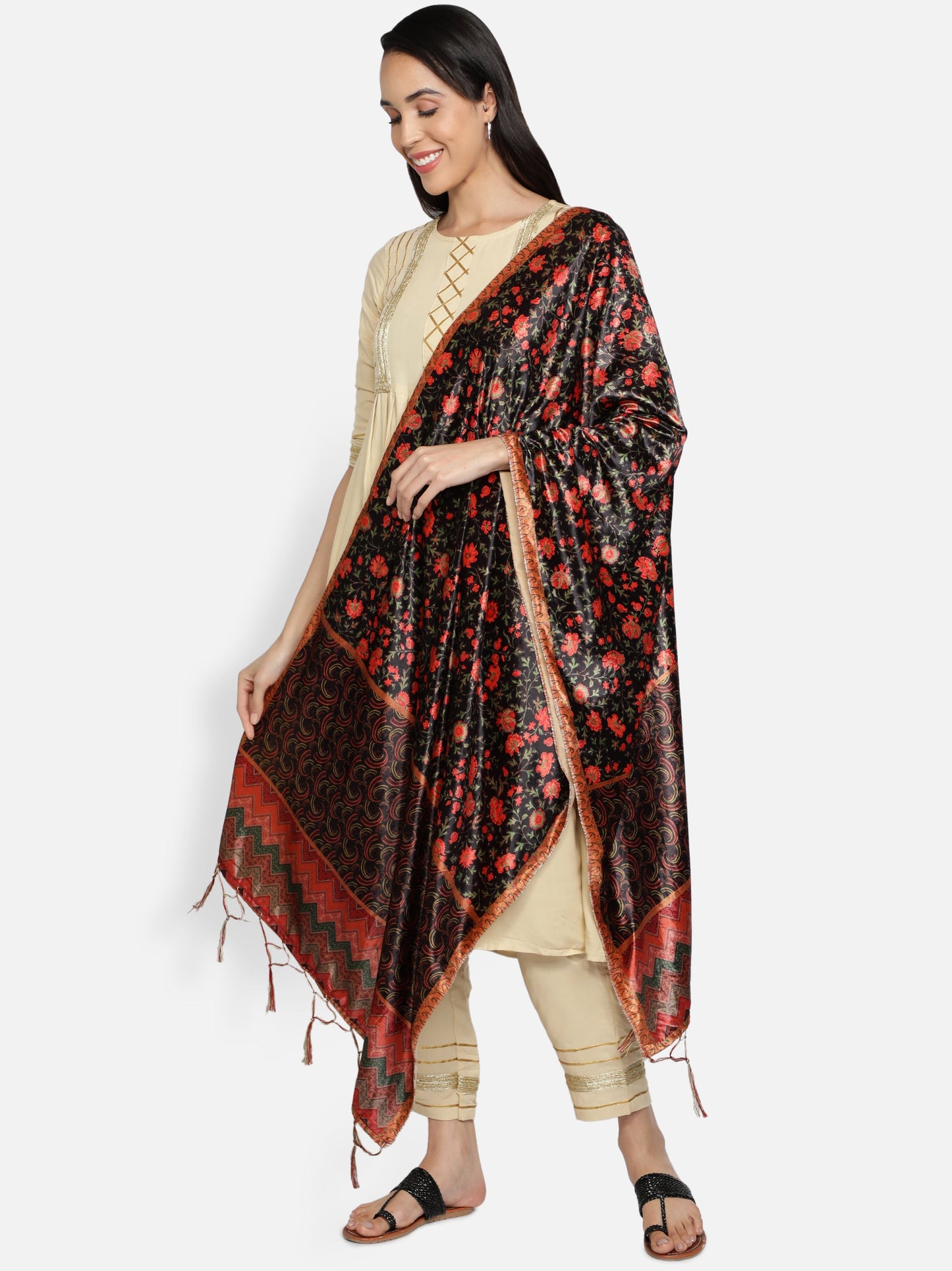 Women's Multicolored Polyster Velvet  Digital Printed Dupatta