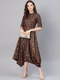 Women's Rayon Printed Asymmetric Dress With Belt