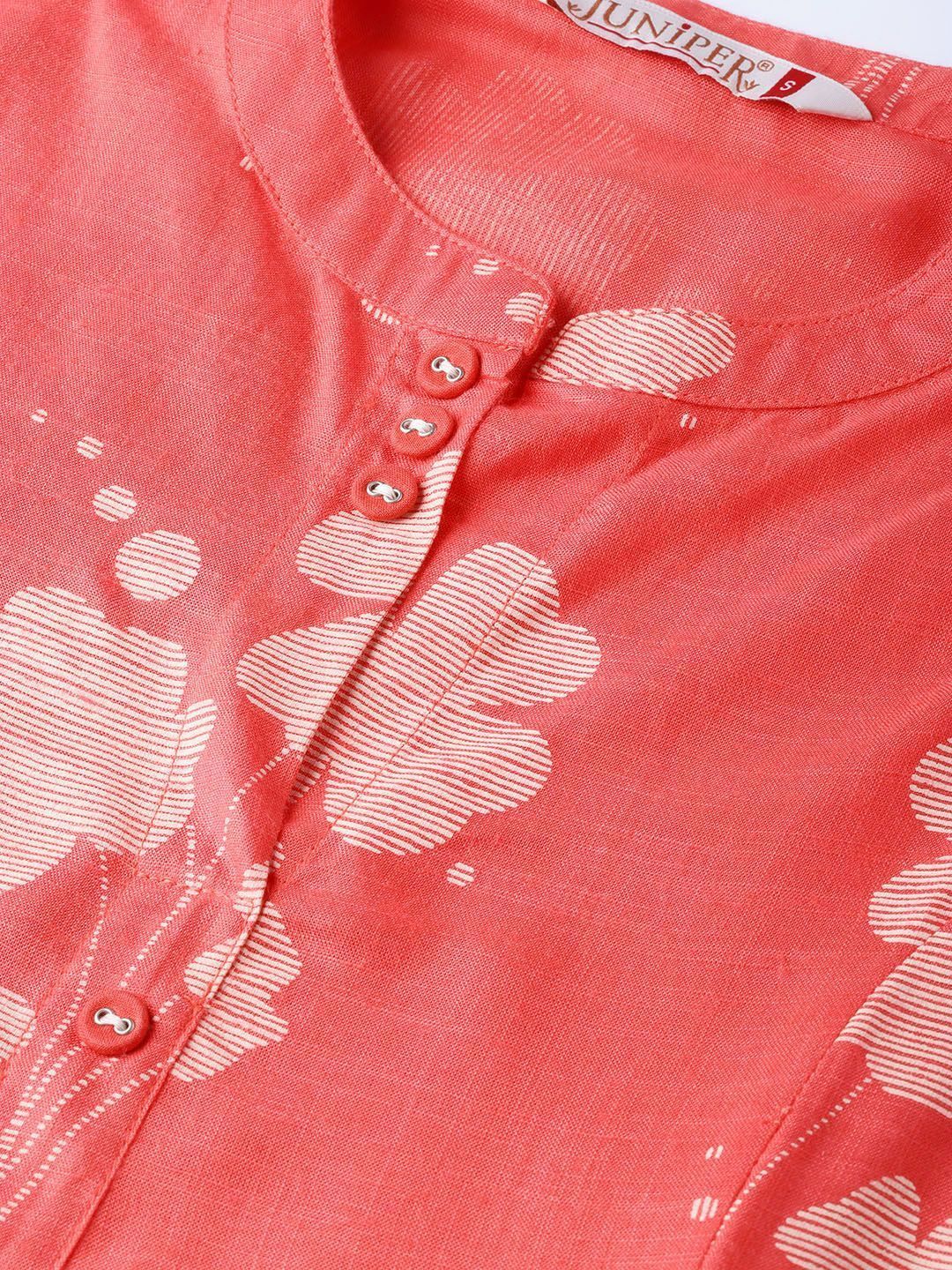 Women's Coral Rayon Printed A-Line Kurta Palazzo Set