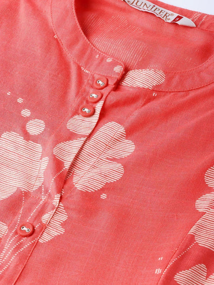 Women's Coral Rayon Printed A-Line Kurta Palazzo Set