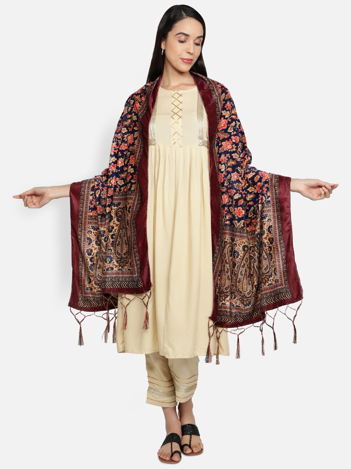 Women's Multicolored Polyster Velvet  Digital Printed Dupatta