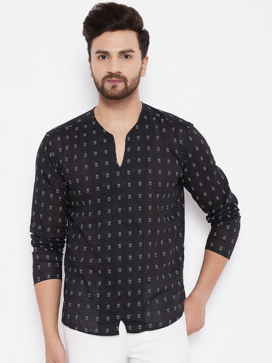 Men's Solid Cotton Black Kurta