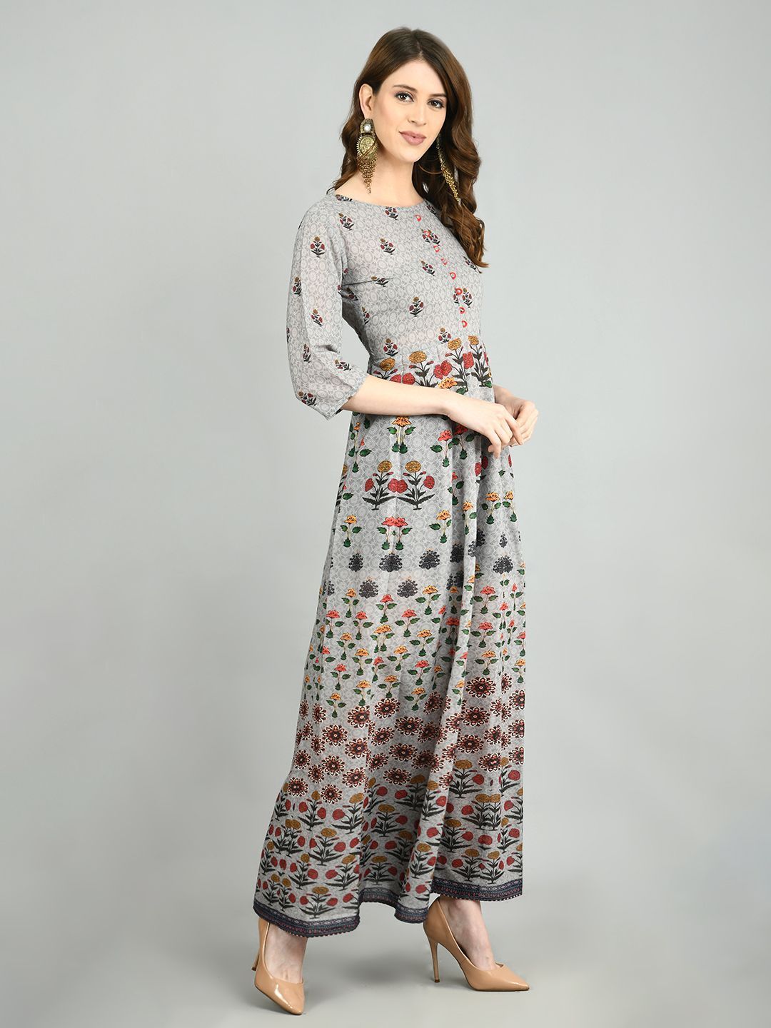 Women Grey Printed Cotton  Dress by Myshka (