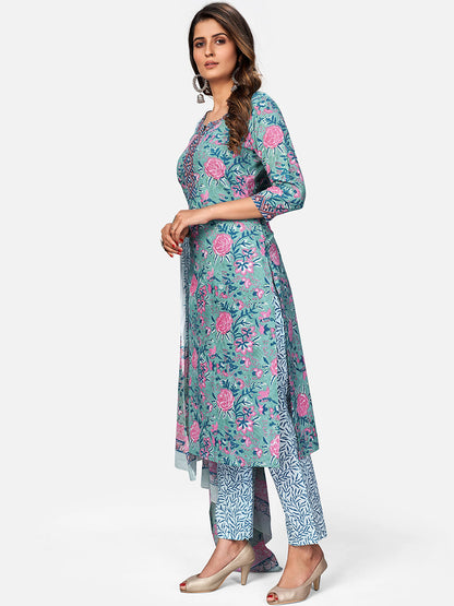 Women's Turquoise Blue Kurta With Pant & Dupatta By Vbuyz (3