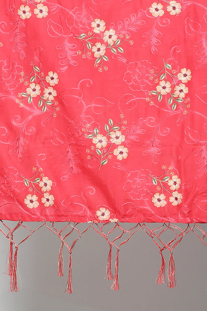 Women's Red Color Art Muslin Embroidery and Digital Printed Dupatta