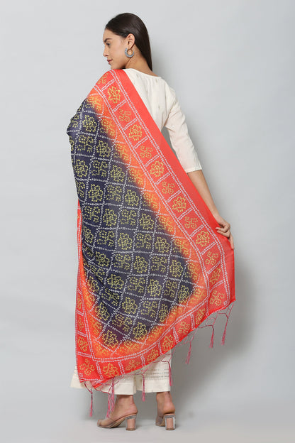 Women's Red & Blue Color Bandhani Digital Printed Dupatta