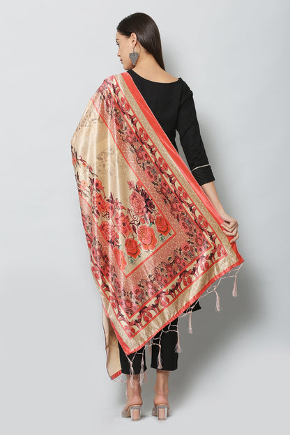 Women's Red & Beige Color Polyster Velvet  Digital Printed Dupatta