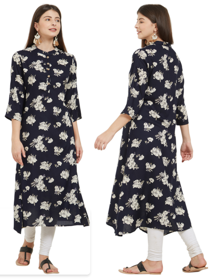 Women's Navy Blue Color Rayon A-Line Kurta  (1Pc)