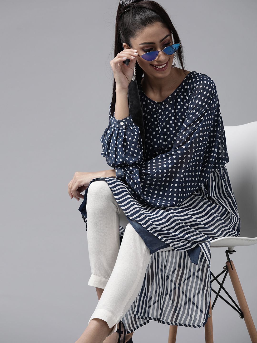Women's Polka Print High-Low Tunic
