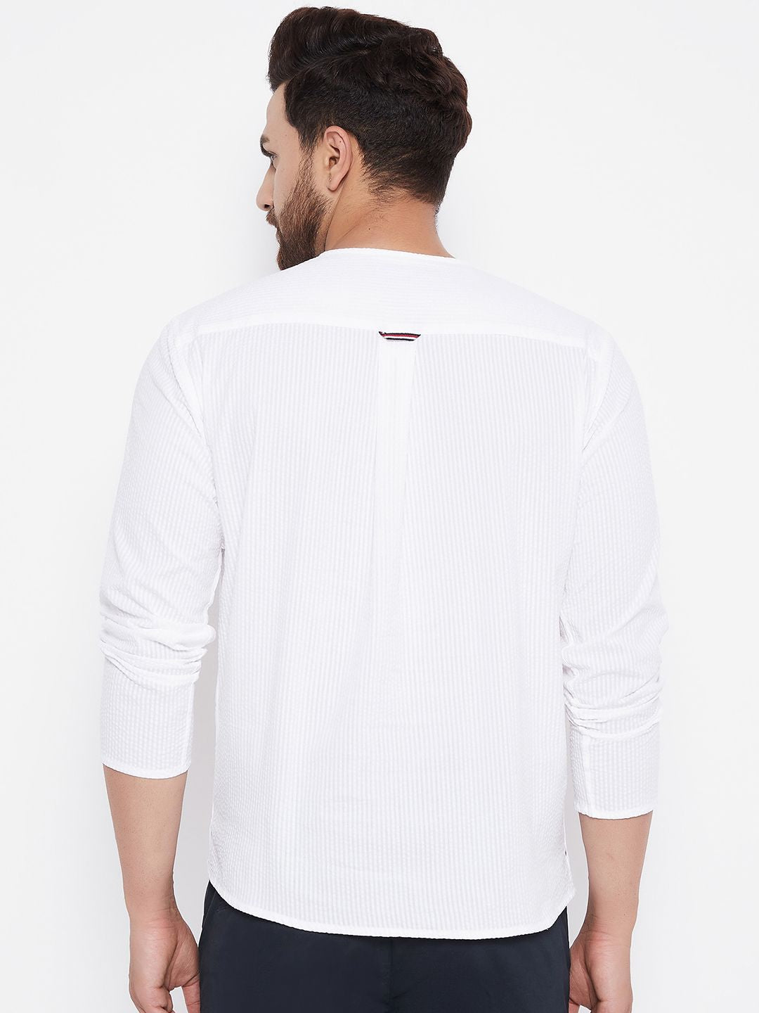 Men's White Solid Cotton Kurta