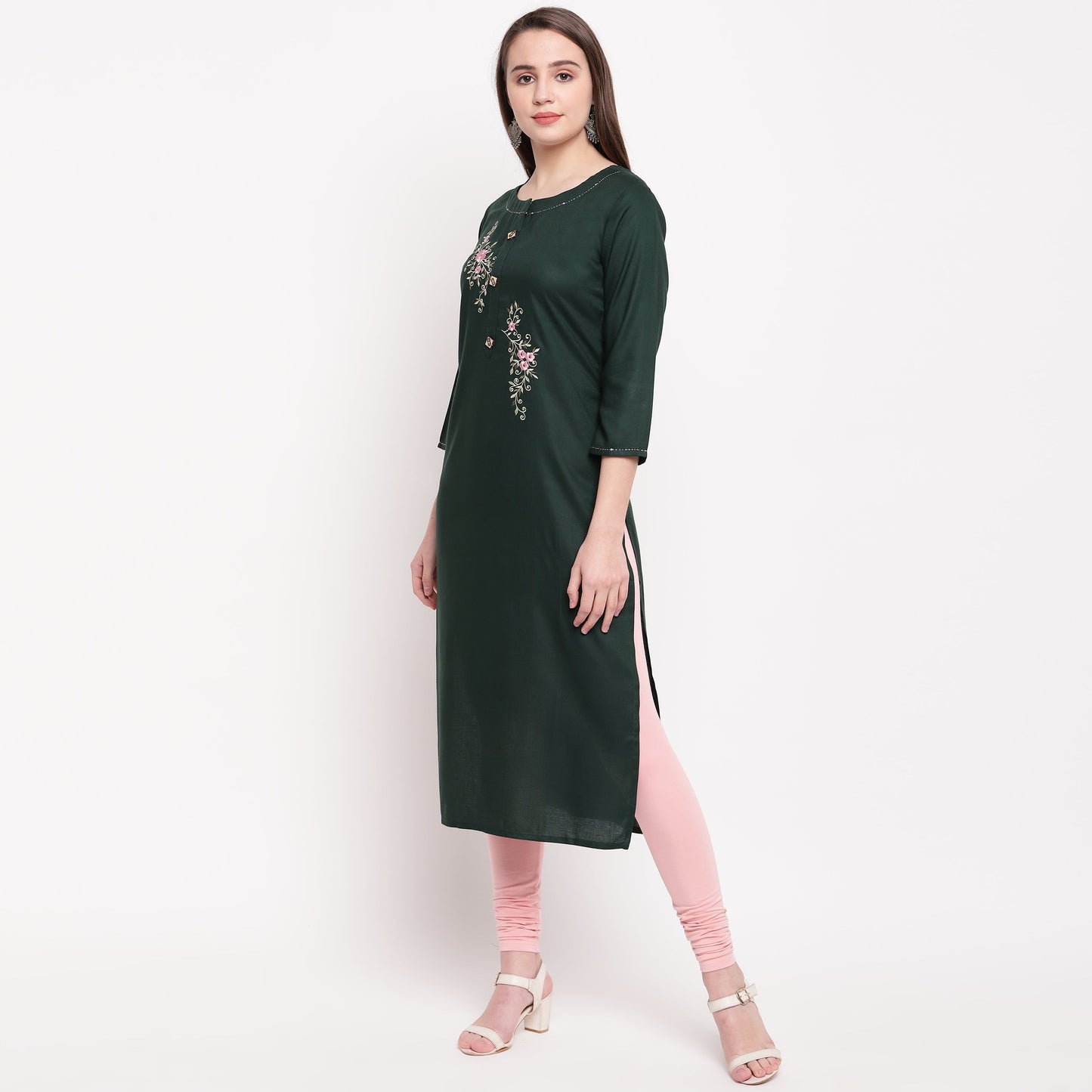 Women's Dark Green Rayon Kurta By Vbu
