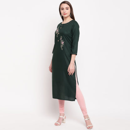Women's Dark Green Rayon Kurta By Vbu