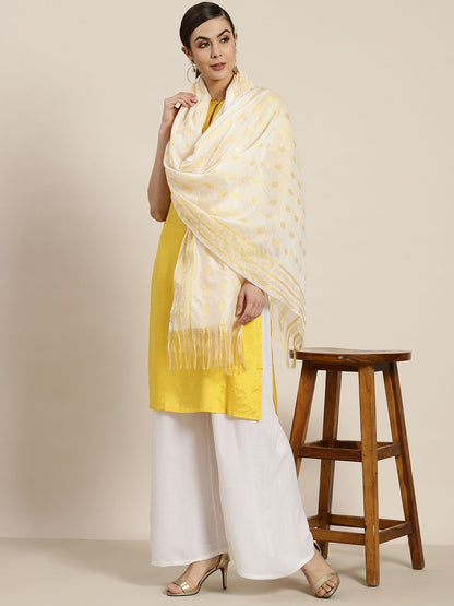 Women's Offwhite Chanderi Woven Dupatta2