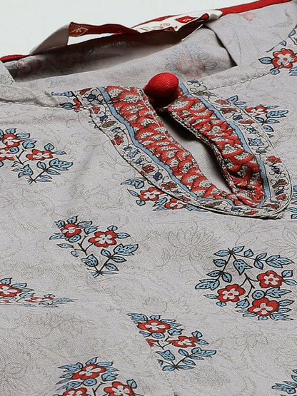 Women's Floral Print Tunic Sharara Set With Mask