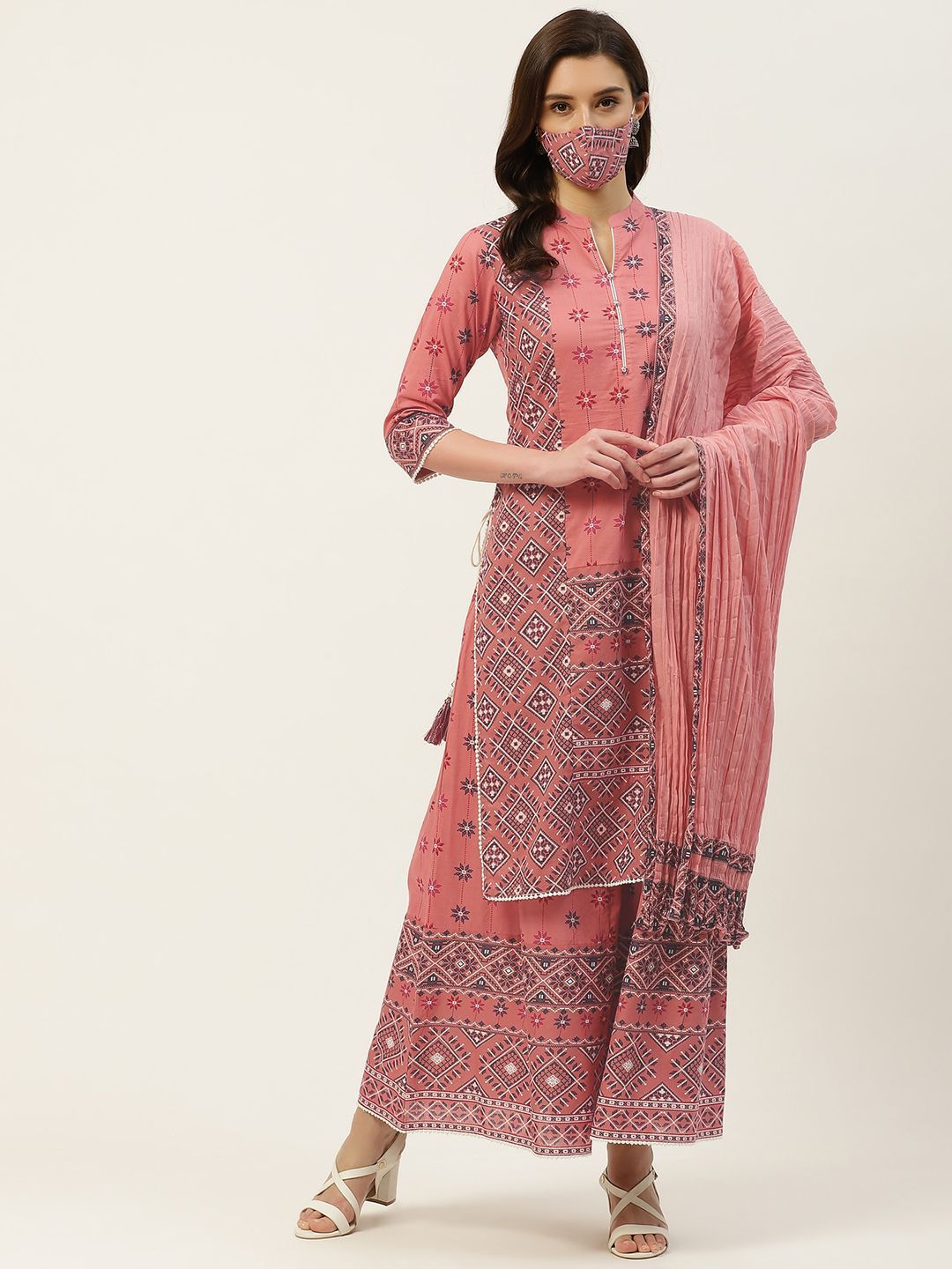 Women's Printed Straight Kurta Palazzo Dupatta Set