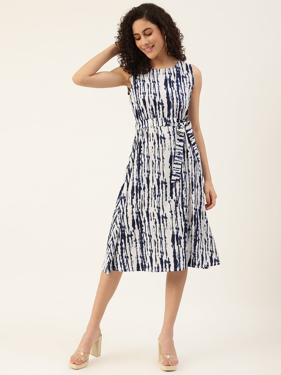 Women's White Color Chiffon Self Design A-Line Knee Length Dress