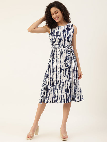 Women's White Color Chiffon Self Design A-Line Knee Length Dress