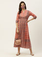 Women's Mexican Printed Flared Kurta Dress With Mask
